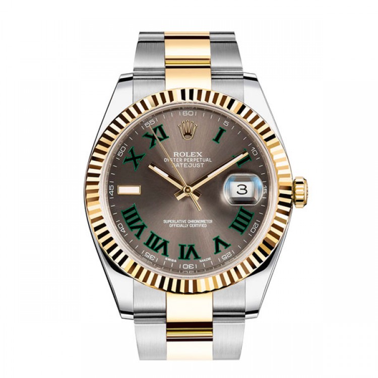 Rolex Datejust 41 II Wimbledon Grey Dial and Green Roman Numerals Gold 116333